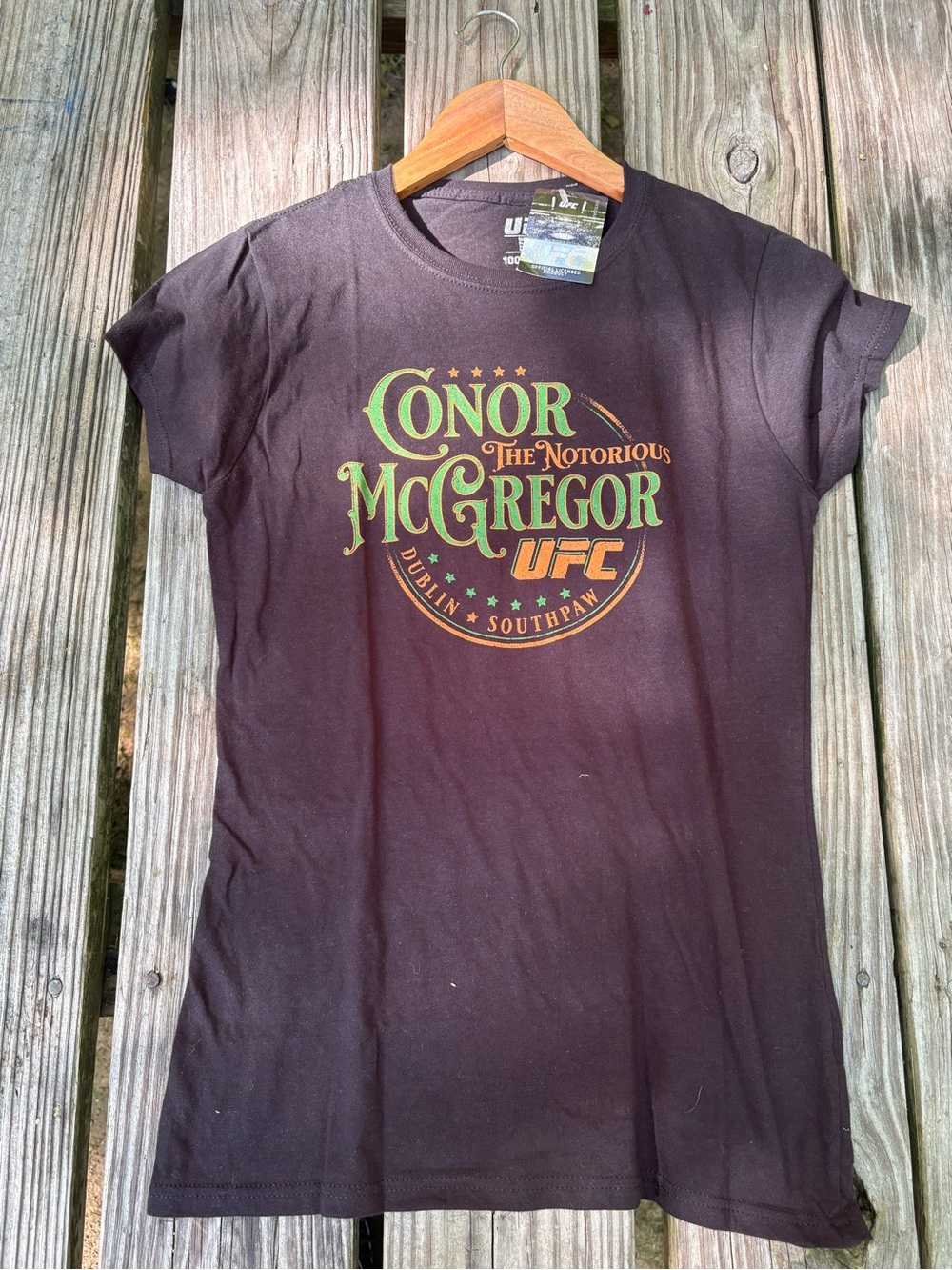 UFC Black Conor McGregor Graphic Tee with Green and Orange Print